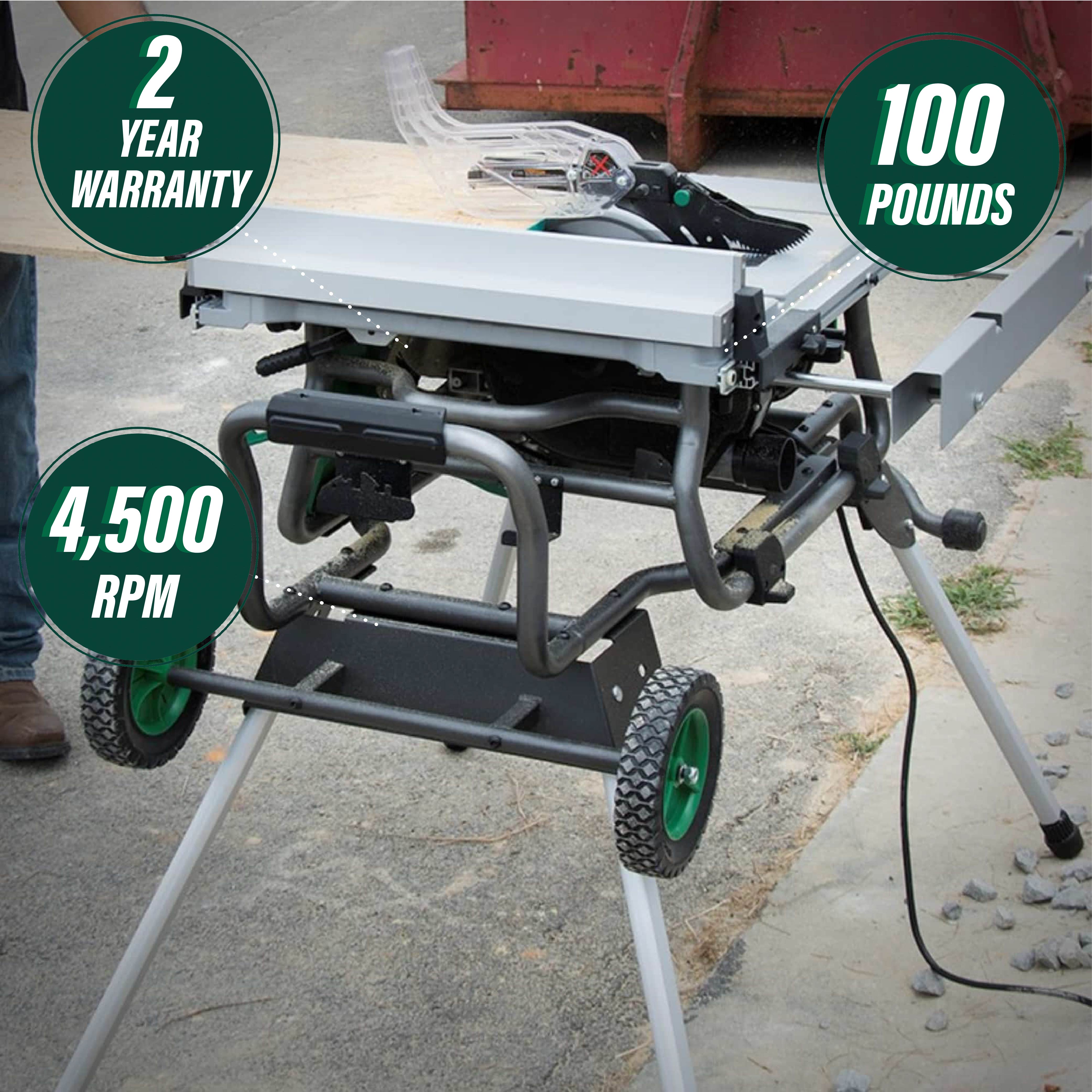 10 Inch Table Saw with Fold and Roll Stand | Metabo HPT C10RJS