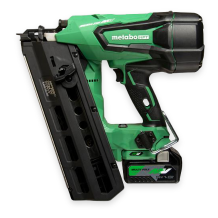 A profile view of a Metabo HPT Plastic Collated Cordless Framing Nailer