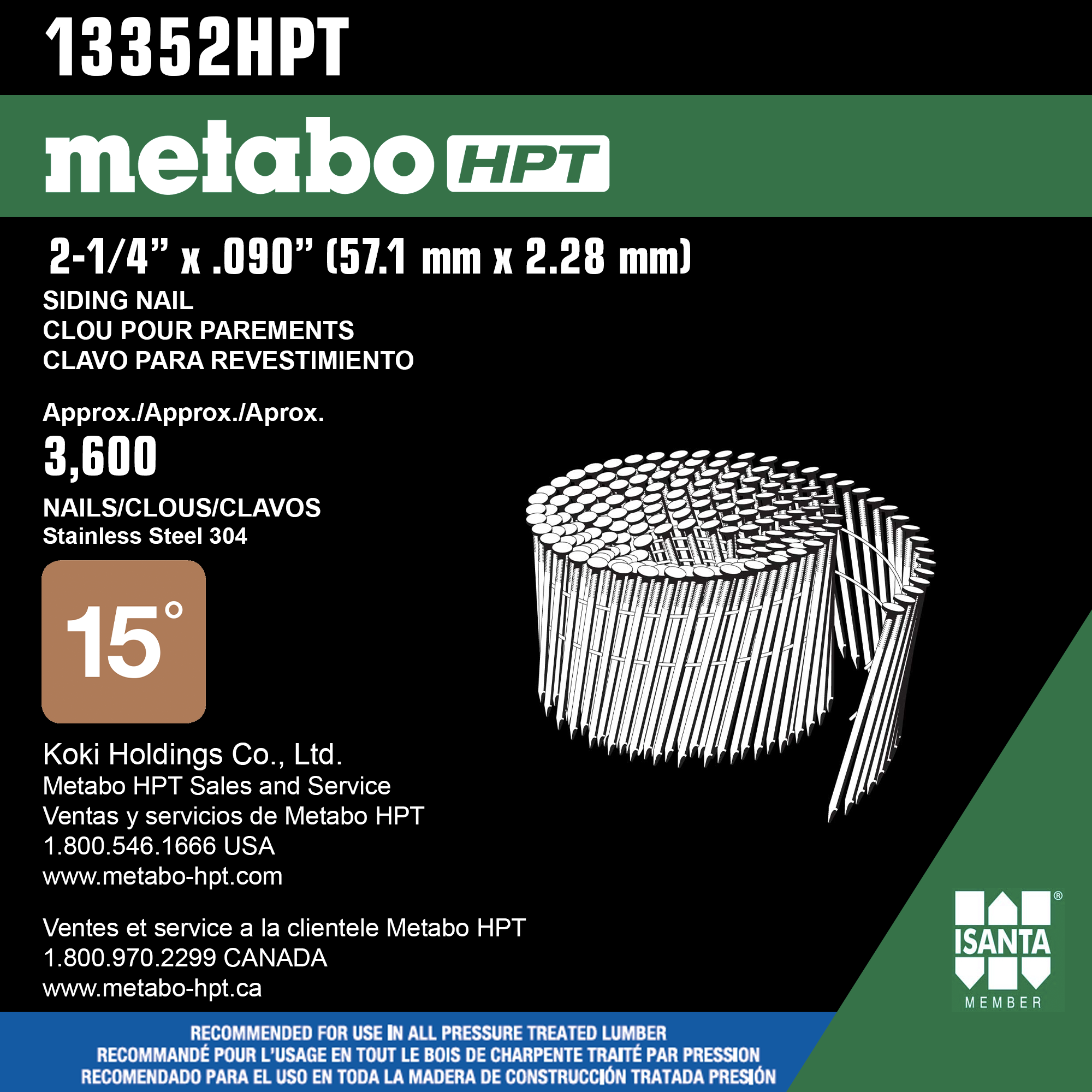 2-1/4 Inch 304 Stainless Steel Wire Coil Siding Nails | Metabo HPT