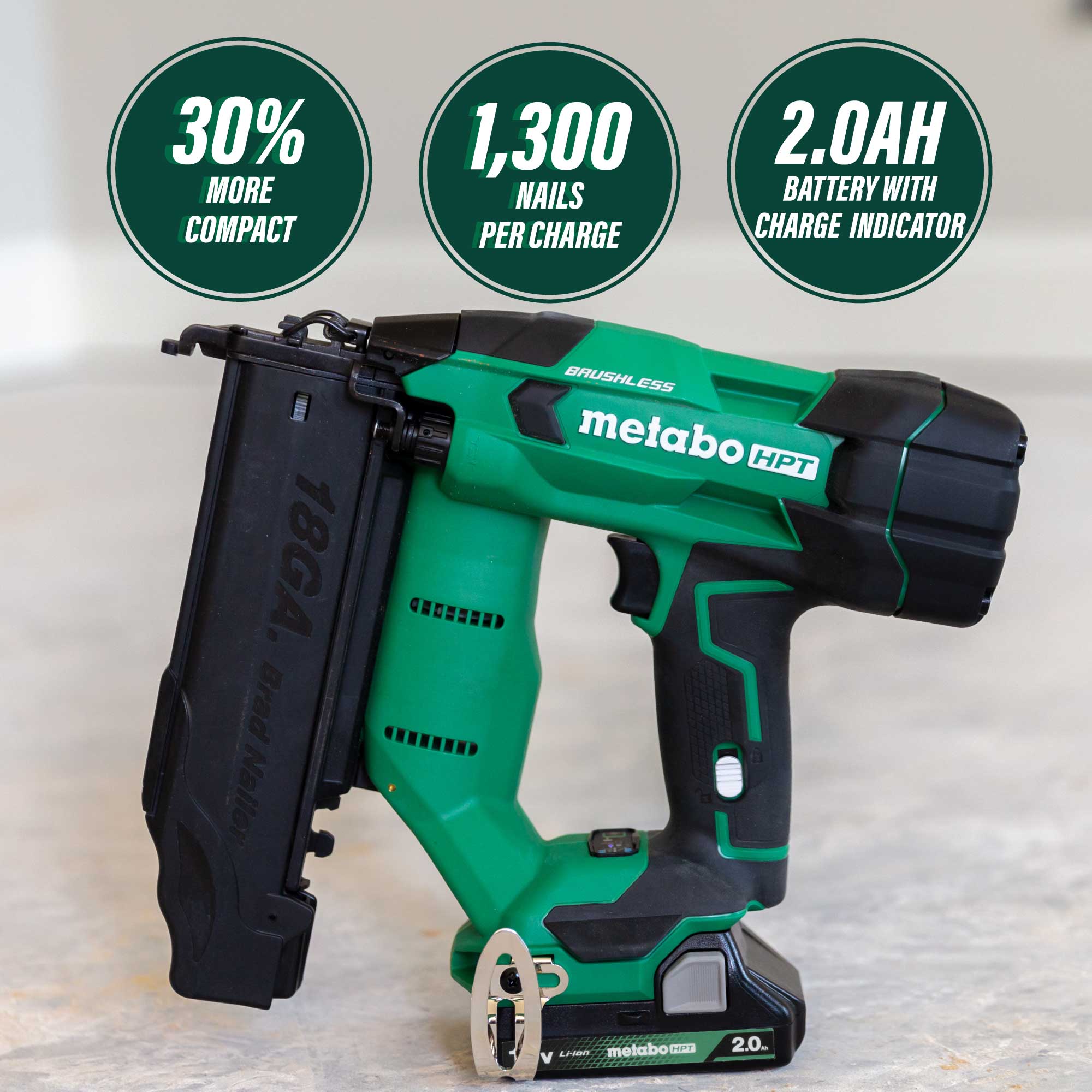 18V MultiVolt™ Brushless 18-Gauge Compact Brad Nailer (1x2.0Ah ...